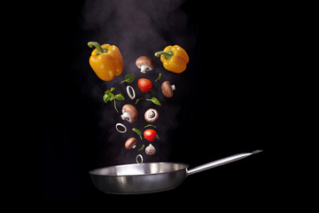 pan with tossed vegetables