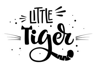 Little Tiger hand draw calligraphy script lettering whith dots, splashes and whiskers decore.