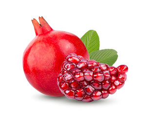 Pomegranate and leaf isolated on white background. full depth of field