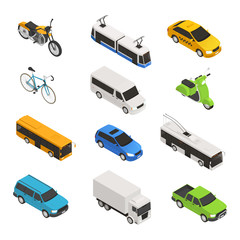 City Transport Isometric Icon Set