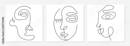 Fototapete One Line Drawing Abstract Face Modern Single Line Art Man And Woman Portrait Minimalist Contour Great For Home Decor Such As Posters Wall Art Tote Bag T Shirt Print Sticker Mobile