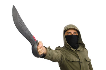 Criminal wearing mask isolated on white