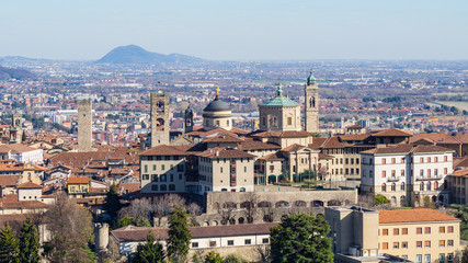 Fototapeta na wymiar Bergamo. One of the beautiful city in Italy. Landscape at the old town from Saint Vigilio hill