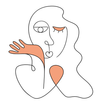 recommend clip art: One line drawing woman. Modern minimalist. Continuous line art young thinking woman portrait. Vector illustration