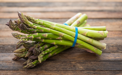 Fresh asparagus on the wooden table