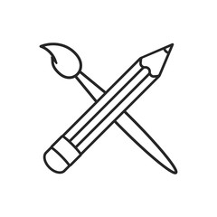 Crossed аrt brush and pencil icon. Line style. Vector.