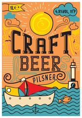 Vintage craft beer label whit sea elements. Pilsner beer.