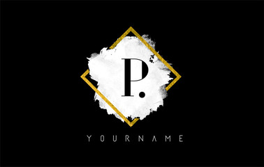 P Letter Logo Design with White Stroke and Golden Frame.