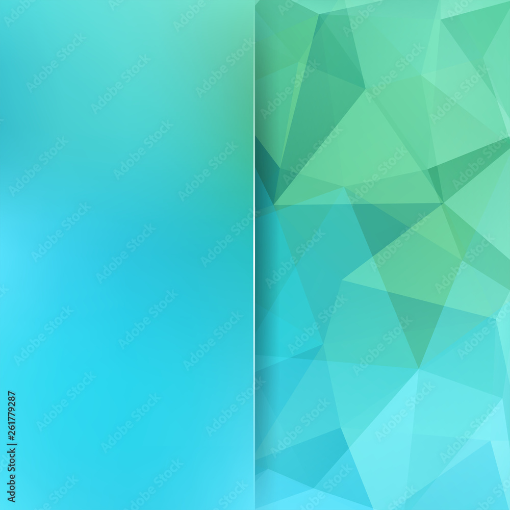 Poster geometric pattern, polygon triangles vector background in blue, green tones. blur background with gl