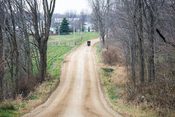 Long Rural Gravel Road with Amish Buggy