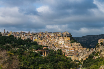Fototapeta na wymiar Panoramic view of the ancient baroque town Ragusa in Sicily, south Italy