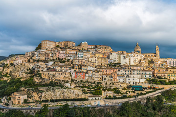 Fototapeta na wymiar Panoramic view of italian baroque town on the hills Ragusa in the island Sicily, Italy