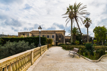 Idyllic view in Ragusa Ibla garden (Giardino Ibleo) in Sicily, southern Italy