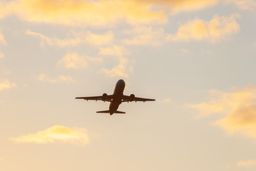 takeoff plane sunset sky
