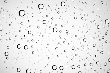 white isolated background water drops on the glass / wet window glass with splashes and drops of water and lime, texture autumn background