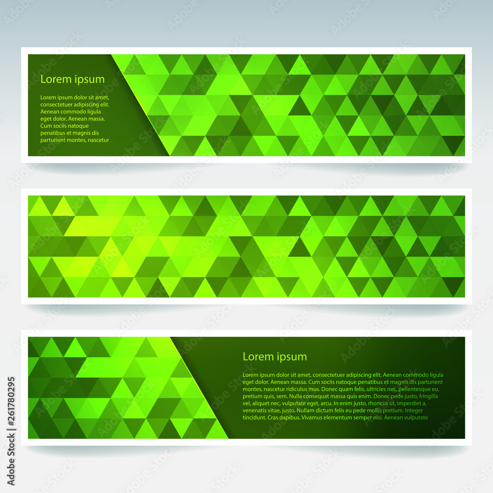 Poster set of banner templates with green abstract background. modern vector banners with polygonal backgro