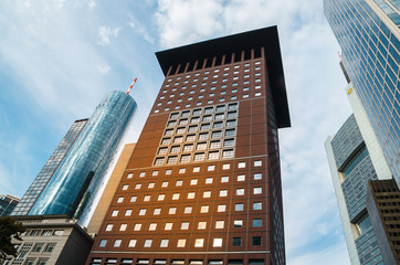Fototapeta na wymiar Business Buildings bottom view in Frankfurt, Germany