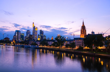 Fototapeta na wymiar Frankfurt city skyscrapers in downtown at sunset
