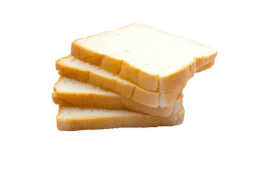 sliced soft and sticky delicious white bread for breakfast on white isolated background