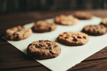 Delicious old fashion oatmeal cookies with pecan nuts and dried cranberries
