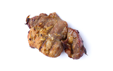 Organic cooked grilled pork chop steak with salt, pepper, garlic and oil in thai style