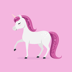 Fototapeta na wymiar Cute unicorn on pink background.