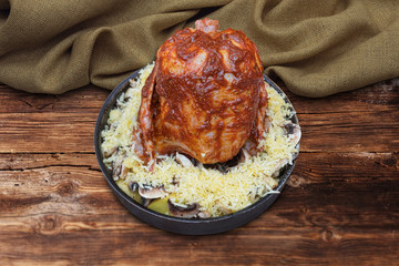 delicious drunk chicken ready to be roasted in the oven