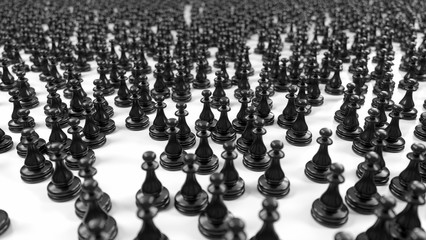 large crowd of black pawns, 3d illustration