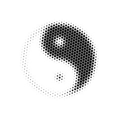 Halftone hexagonal Yin Yang icon. Vector illustration isolated on white background