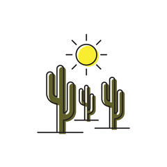 Cactus and sun vector icon isolated on white background