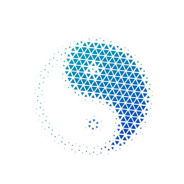 Halftone triangles Yin Yang icon in blue gradient. Vector illustration isolated on white background