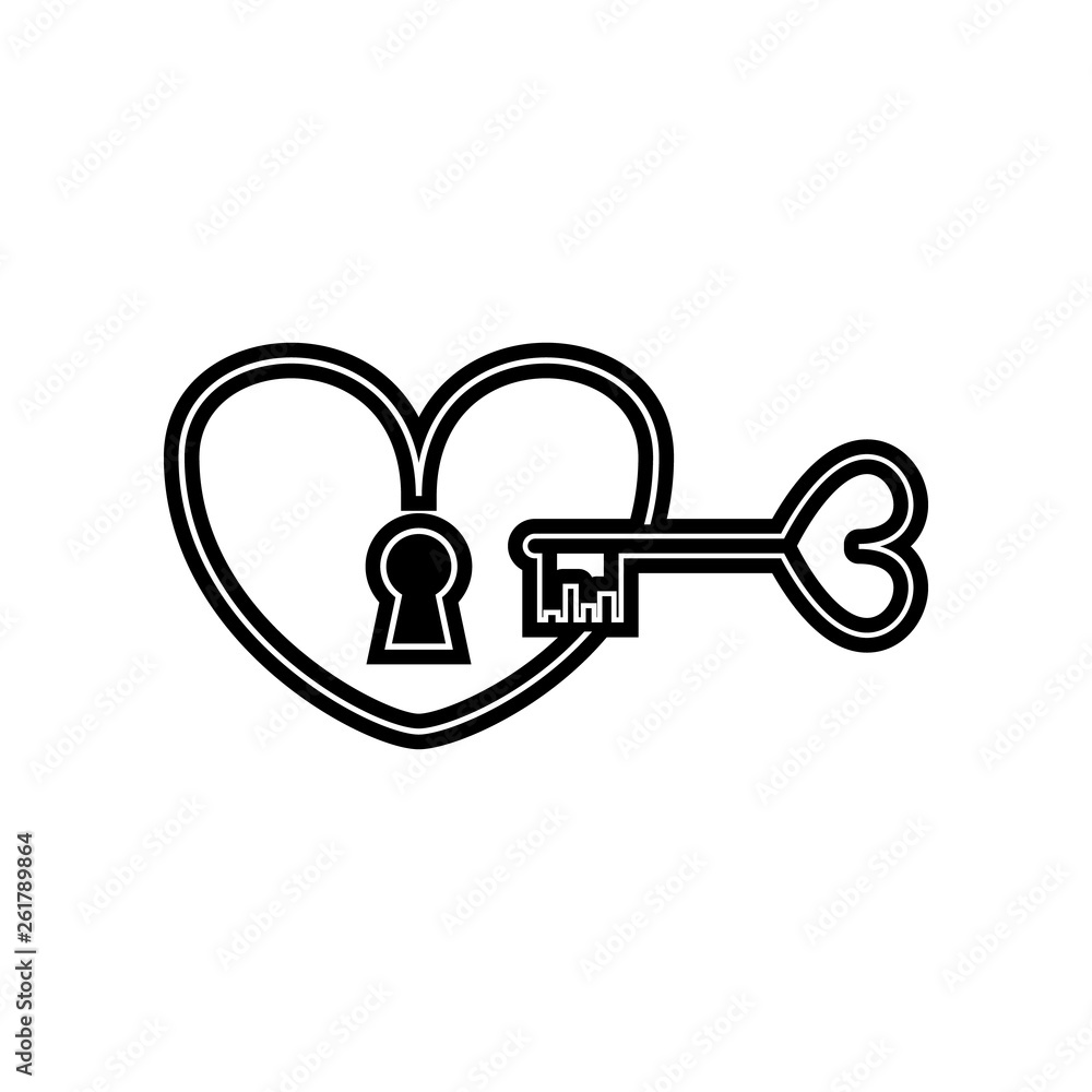 Poster key from the heart icon. element of valentine for mobile concept and web apps icon. glyph, flat icon