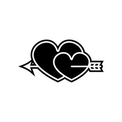 two hearts pierced with an arrow icon. Element of Valentine for mobile concept and web apps icon. Glyph, flat icon for website design and development, app development