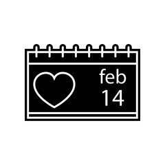 date on the calendar on February 14 icon. Element of Valentine for mobile concept and web apps icon. Glyph, flat icon for website design and development, app development