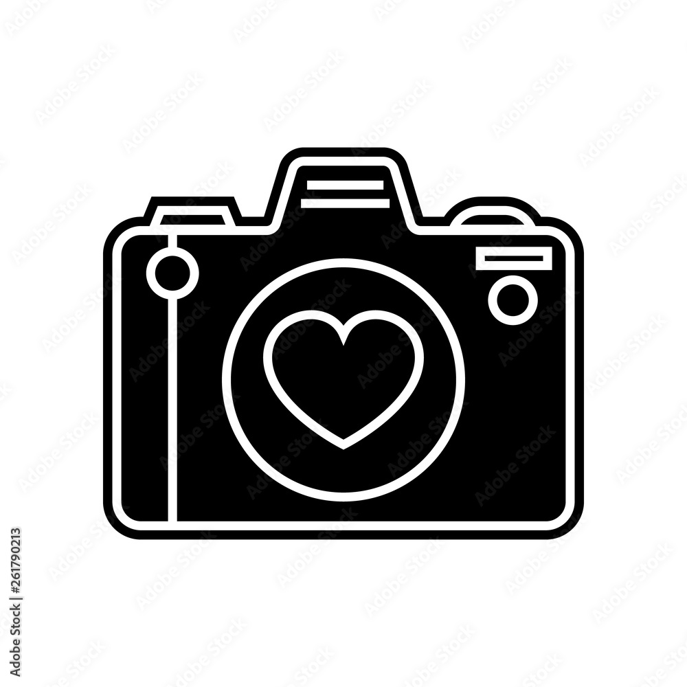 Poster camera with a lens of the heart icon. element of valentine for mobile concept and web apps icon. gly