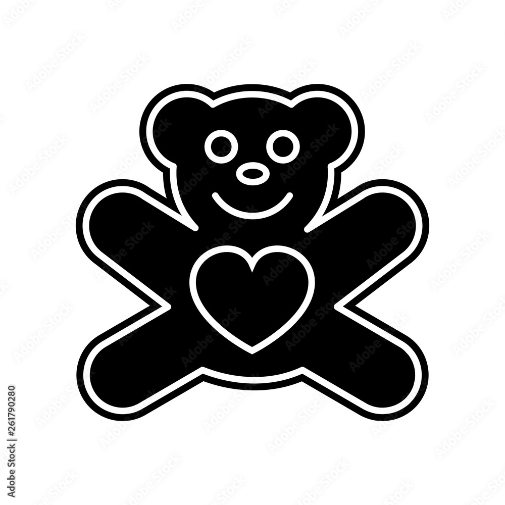Poster teddy bear with heart icon. element of valentine for mobile concept and web apps icon. glyph, flat i