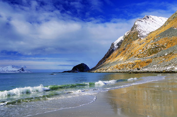 Haukland Beach in Lofoten Archipelago, Norway, Europe
