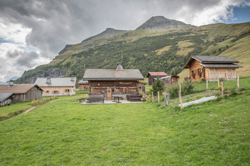 Fototapeta na wymiar The little mountain hamlet of Porchery in the French Alps at altitude 1717m