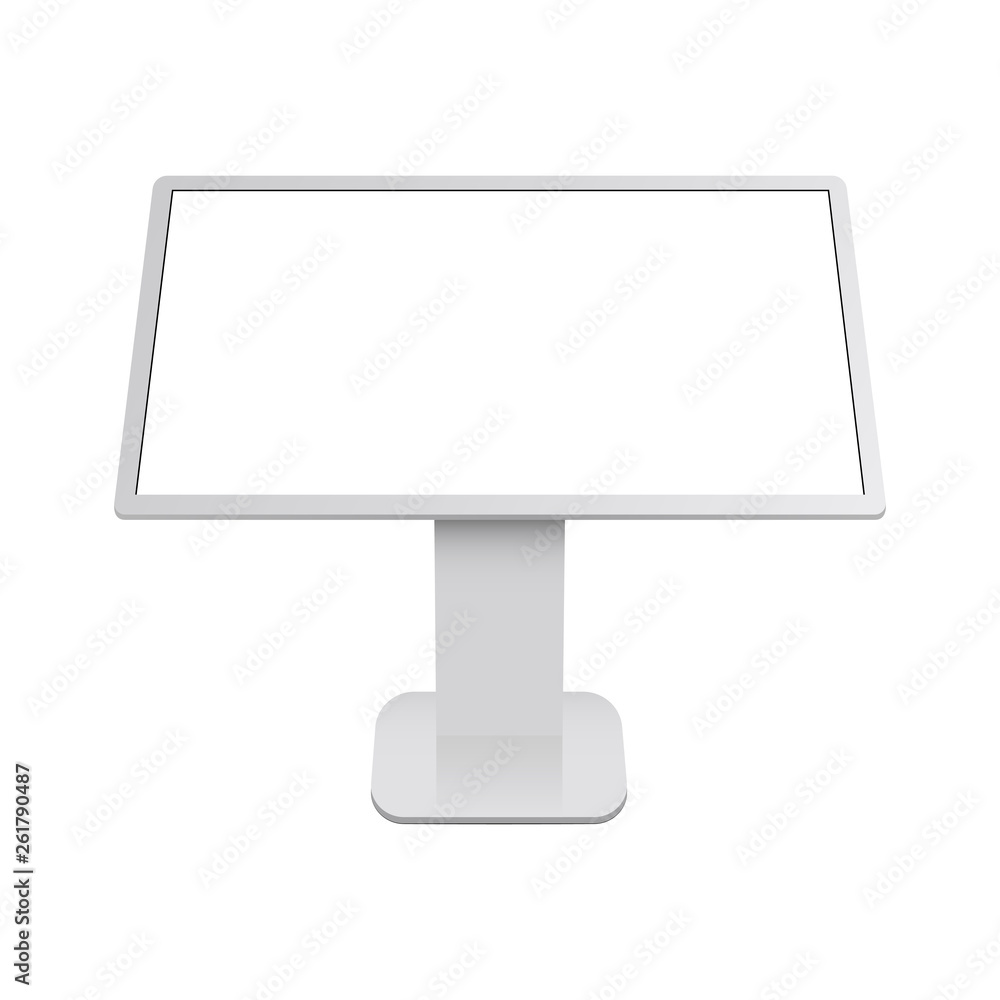 Poster interactive digital table with blank touch screen - front view. vector illustration