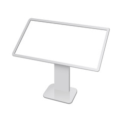 Interactive digital table with blank touch screen - side view. Vector illustration