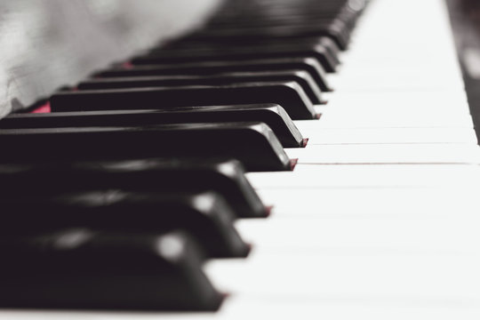Close up piano keys black and white