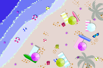 Beach top view. Summer holidays background. Exotic isle and sea