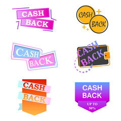 Multicolored cash back icon collection. Vector illustration on white background.