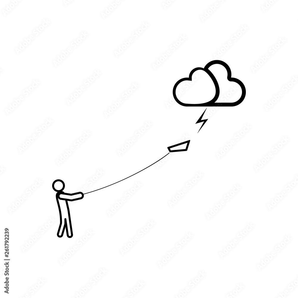 Poster man in the wind with a kite sign icon. element of weather for mobile concept and web apps icon. outl