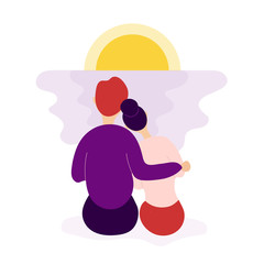 Romantic couple in love watching sunset together