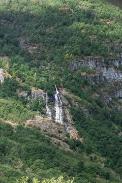 Summer Waterfall in Nordic Highlands. Norway