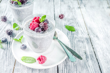 Summer sweet berry dessert with chia seeds