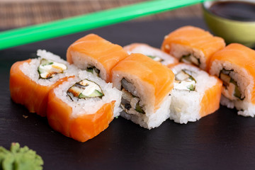 Sushi, rolls, fish, sauce
