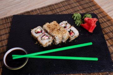 Sushi, rolls, fish, sauce