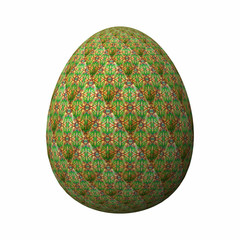 Artfully designed and colorful easter egg, ornate geometric and abstract colored pattern on white background